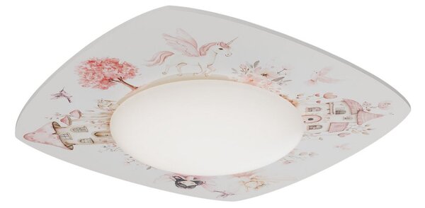 Elobra LED-stropna svetilka Feenwelt Starlight, bela/roza, dolžina 58 cm, zatemnjen, Bela, Otroška soba, Les