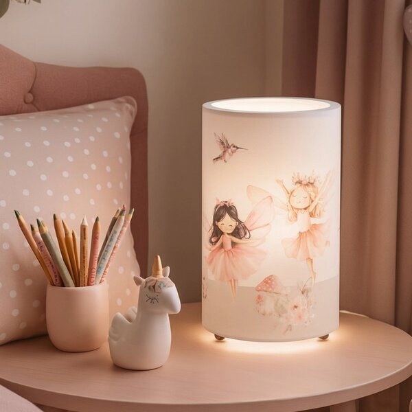 Elobra LED namizna svetilka Feenwelt, bela/roza, višina 25 cm, zatemnjen, Bela, Otroška soba, Plastika