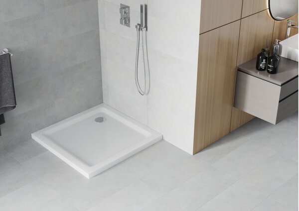 Mexen Flat kvadratna tuš kad Slim 80 x 80 cm, bela, krom sifon - 40108080