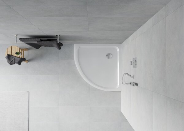 Mexen Flat polkrožni slim tuš 80 x 80 cm, bel, sifon krom - 41108080