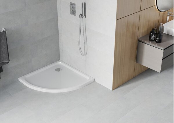 Mexen Flat polkrožni slim tuš 80 x 80 cm, bel, sifon krom - 41108080