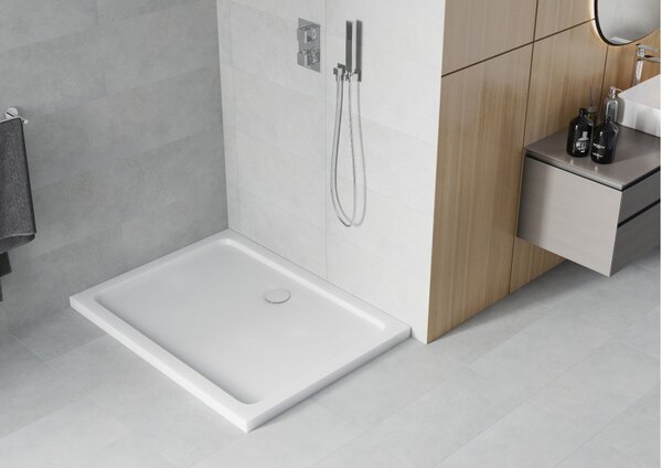 Mexen Flat pravokotni slim tuš kad 90 x 80 cm, bela, kromirani sifon - 40108090