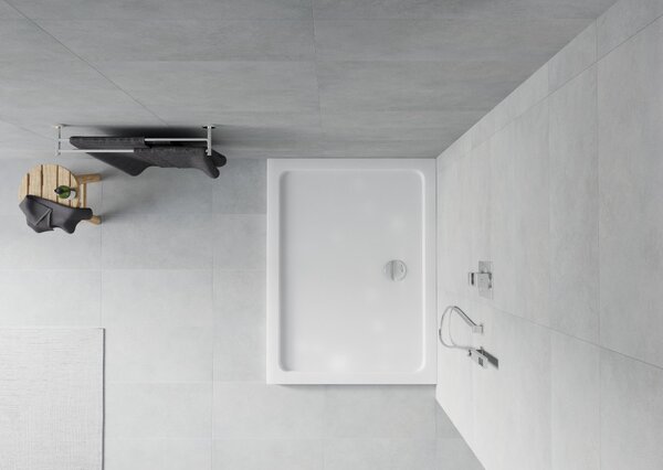 Mexen Flat pravokotni slim tuš kad 90 x 80 cm, bela, kromirani sifon - 40108090