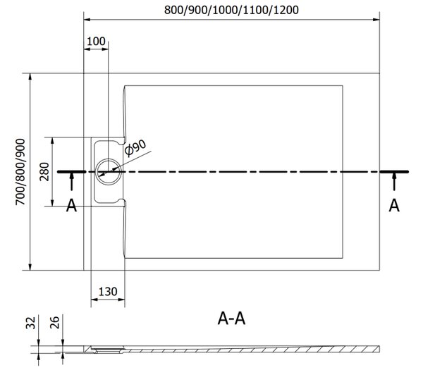 Mexen Otto pravokotni tuš kad SMC 100 x 90 cm, bela - 4N109010