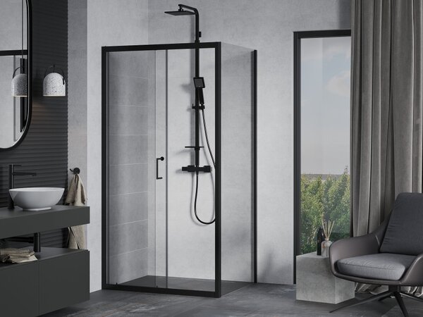 Mexen Apia drsna tuš kabina 100 x 80 cm, prozorna, črna - 840-100-080-70-00