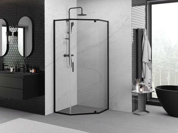 Mexen Exo petkotna tuš kabina 90 x 90 cm, prozorna, črna - 812-090-090-70-00