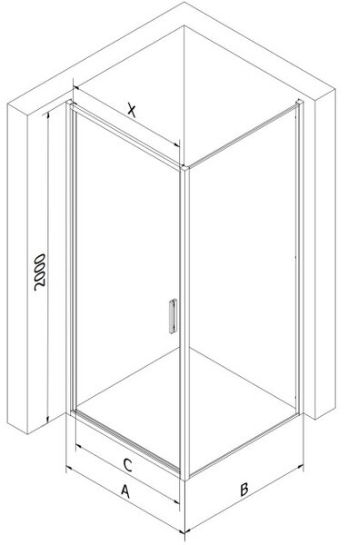 Mexen Exo nihajna tuš kabina 90 x 90 cm, prozorna, črna - 817-090-090-70-00