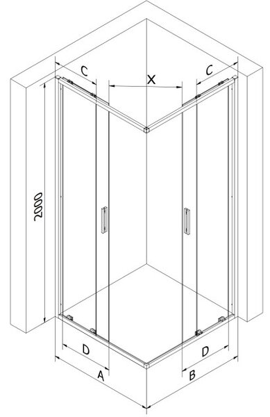 Mexen Exo Kvadratna drsna tuš kabina 90 x 90 cm, prozorna, krom - 8111-090-090-01-00