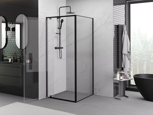 Mexen Exo 90 x 90 cm nagibna tuš kabina, prozorna, črna - 8181-090-090-70-00