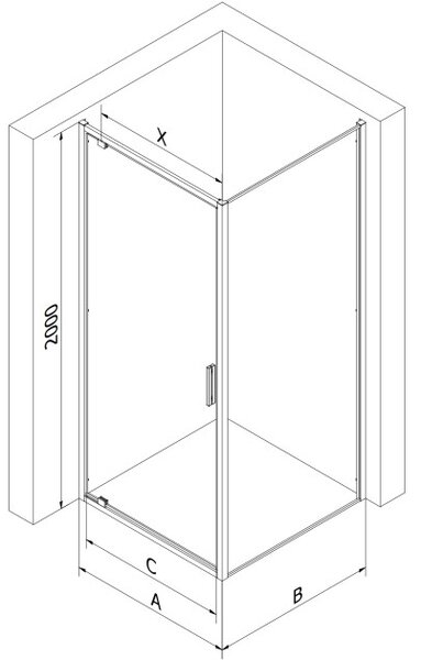 Mexen Exo nagibna tuš kabina 90 x 90 cm, prozorna, krom - 8181-090-090-01-00