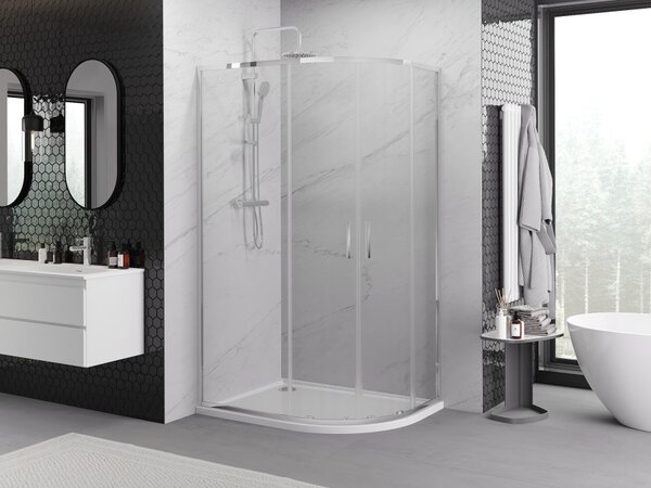 Mexen Exo Asimetrična polkrožna tuš kabina drsna 90 x 80 cm, prozorna, kromirana - 8132-090-080-01-00