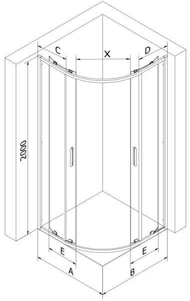 Mexen Exo polkrožna drsna tuš kabina 90 x 90 cm, prozorna, črna - 8132-090-090-70-00