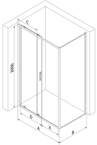 Mexen Exo drsna tuš kabina 100 x 80 cm, prozorna, črna - 8151-100-080-70-00