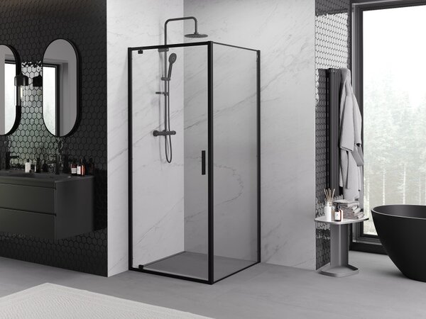 Mexen Exo 90 x 90 cm nagibna tuš kabina, prozorna, črna - 8181-090-090-70-00