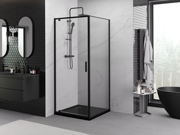 Mexen Exo 90 x 90 cm nagibna tuš kabina, prozorna, črna - 8181-090-090-70-00