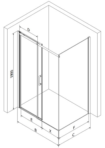 Mexen Omega drsna tuš kabina 100 x 80 cm, prozorna, krom - 825-100-080-01-00