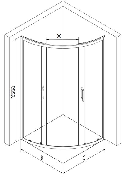 Mexen Rio polkrožna tuš kabina 70 x 70 cm, mat, krom + tuš kad, bela - 863-070-070-01-30-4710
