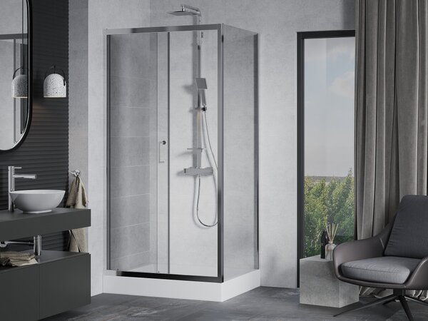 Mexen Apia drsna prha kabina 100 x 80 cm, prozorna, krom + tuš kad Rio - 840-100-080-01-00-4510