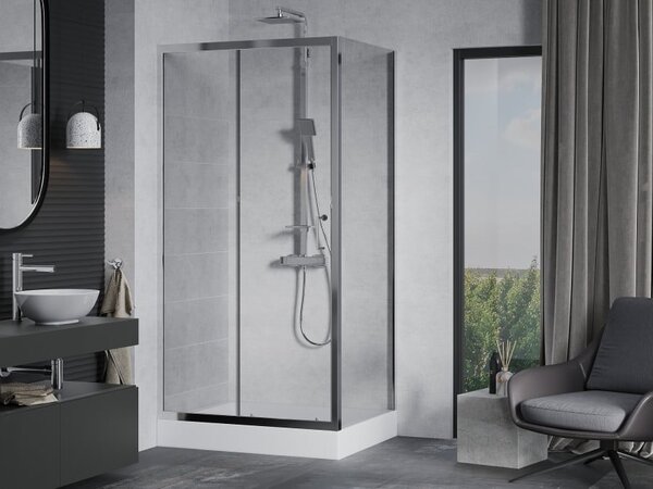 Mexen Apia drsna prha kabina 100 x 80 cm, prozorna, krom + tuš kad Rio - 840-100-080-01-00-4510