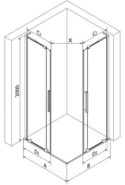 Mexen Velar L Pomična prha Duo 100 x 90 cm, prozorna, črna - 871-100-090-02-03-70