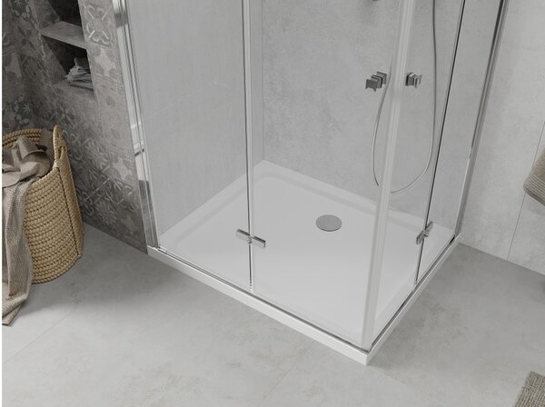 Mexen Lima Zložljiva pršna kabina Duo 80 x 70 cm, prozorna, krom + tuš kad Flat - 856-080-070-01-02-4010