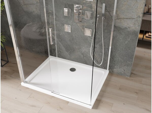 Mexen Omega-3S 3-stenska drsna tuš kabina 100x80 cm, prozorna, krom + plitki tuš kad - 825-100-080-01-00-3s-4010