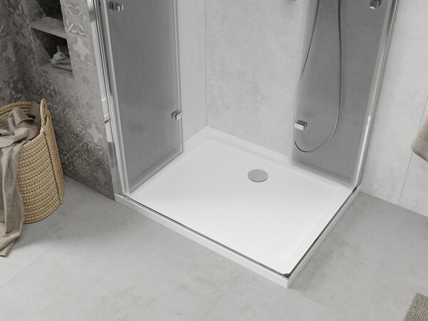 Mexen Lima Zložljiva pršna kabina Duo 80 x 70 cm, prozorna, krom + tuš kad Flat - 856-080-070-01-02-4010