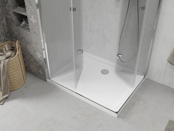 Mexen Lima Zložljiva pršna kabina Duo 80 x 70 cm, prozorna, krom + tuš kad Flat - 856-080-070-01-02-4010