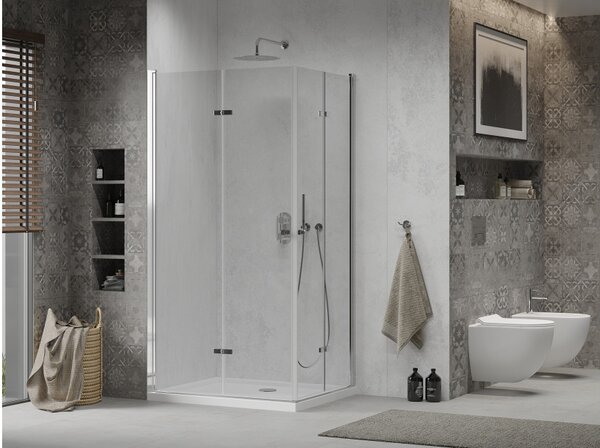 Mexen Lima Zložljiva pršna kabina Duo 80 x 70 cm, prozorna, krom + tuš kad Flat - 856-080-070-01-02-4010