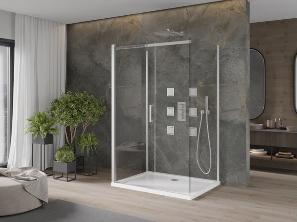 Mexen Omega-3S 3-stenska drsna tuš kabina 100x80 cm, prozorna, krom + plitki tuš kad - 825-100-080-01-00-3s-4010