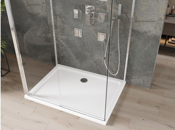 Mexen Omega-3S 3-stenska drsna tuš kabina 100x80 cm, prozorna, krom + plitki tuš kad - 825-100-080-01-00-3s-4010