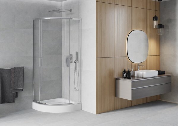 Mexen Rio polkrožna pršna kabina 70 x 70 cm, prozorna, krom + tuš kad, bela - 863-070-070-01-00-4710