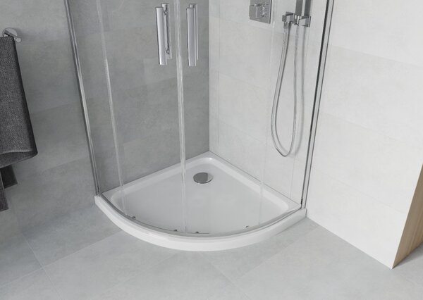 Mexen Rio polkrožna tuš kabina 80 x 80 cm, prozorna, krom + tuš kad Flat, bela - 863-080-080-01-00-4110