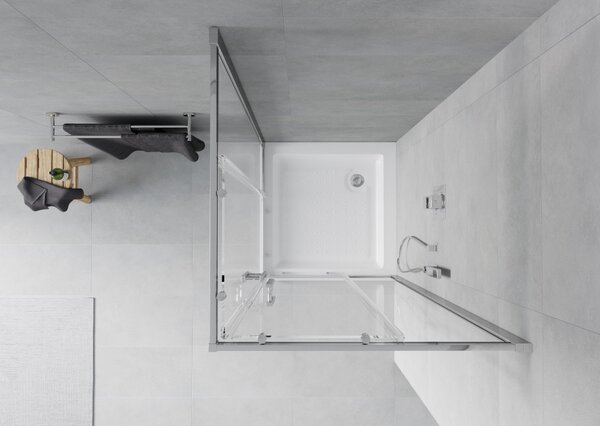 Mexen Rio kvadratna tuš kabina 80 x 80 cm, prozorna, krom + bela tuš kad - 860-080-080-01-00-4510