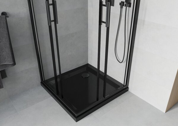 Mexen Rio kvadratna tuš kabina 80 x 80 cm, prozorna, črna + tuš kad Flat, črna - 860-080-080-70-00-4070B