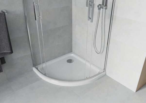Mexen Rio polkrožna tuš kabina 80 x 80 cm, prozorna, krom + tuš kad Flat, bela - 863-080-080-01-00-4110