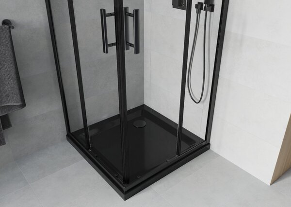 Mexen Rio kvadratna tuš kabina 80 x 80 cm, prozorna, črna + tuš kad Flat, črna - 860-080-080-70-00-4070B