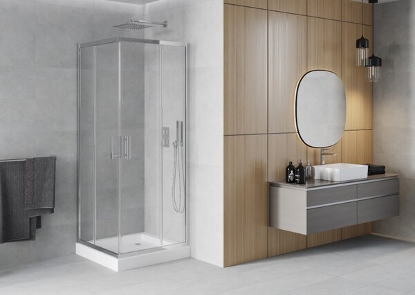 Mexen Rio kvadratna tuš kabina 80 x 80 cm, prozorna, krom + bela tuš kad - 860-080-080-01-00-4510