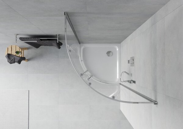 Mexen Rio polkrožna tuš kabina 80 x 80 cm, prozorna, krom + tuš kad Flat, bela - 863-080-080-01-00-4110