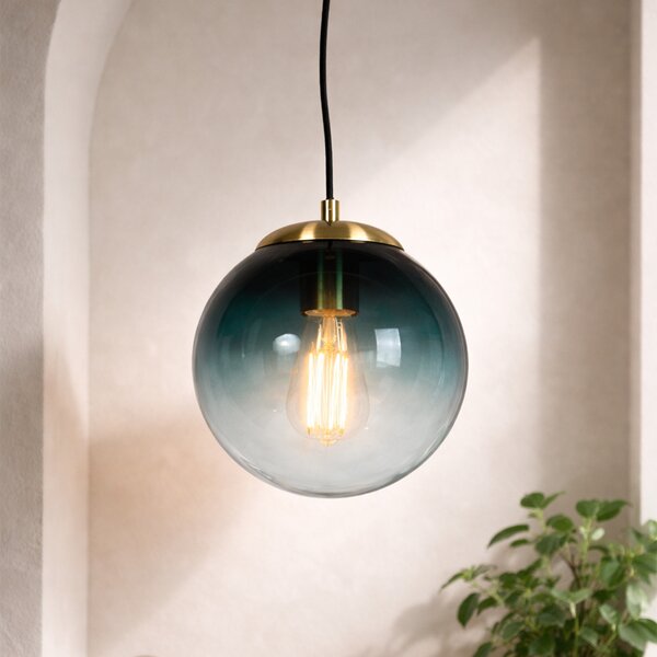 Art Deco viseča svetilka medenina z ocean modrim steklom 20 cm - Pallon