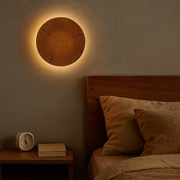 Elobra LED-stenna svetilka Havana S, les/kovina, Ø 19 cm, Les, Kopalnica, Les