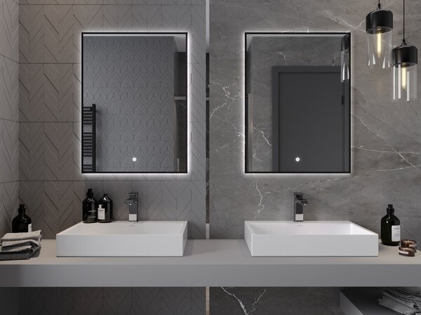 Mexen Erma osvetljeno kopalniško ogledalo 60 x 80 cm, LED 6000K, proti kondenzaciji, črn okvir - 9814-060-080-611-70