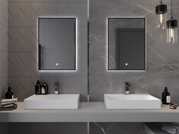Mexen Erma osvetljeno kopalniško ogledalo 50 x 70 cm, LED 6000K, črna okvir, proti megli - 9814-050-070-611-70