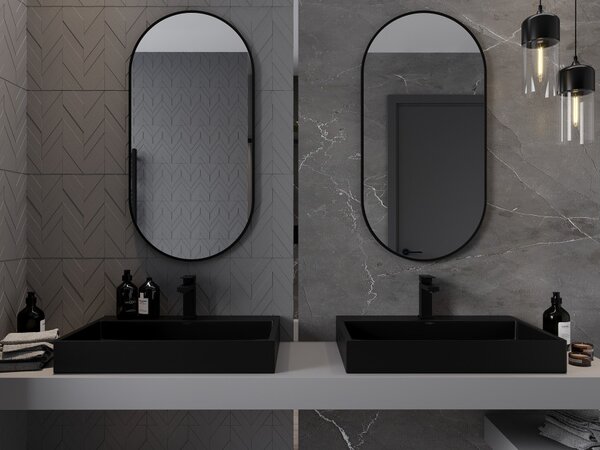 Mexen Loft ovalno kopalniško ogledalo 100 x 50 cm, črn okvir - 9851-100-050-000-70