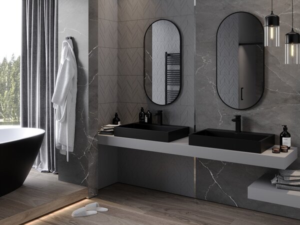Mexen Loft ovalno kopalniško ogledalo 100 x 50 cm, črn okvir - 9851-100-050-000-70