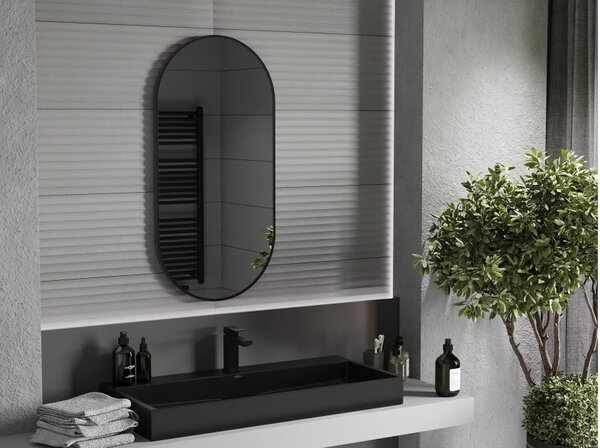 Mexen Loft ovalno kopalniško ogledalo 100 x 50 cm, črn okvir - 9851-100-050-000-70