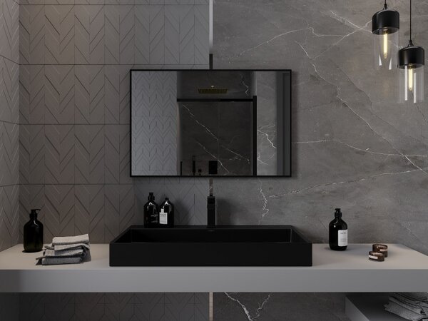 Mexen Loft pravokotno kopalniško ogledalo 90 x 60 cm, črn okvir - 9852-090-060-000-70