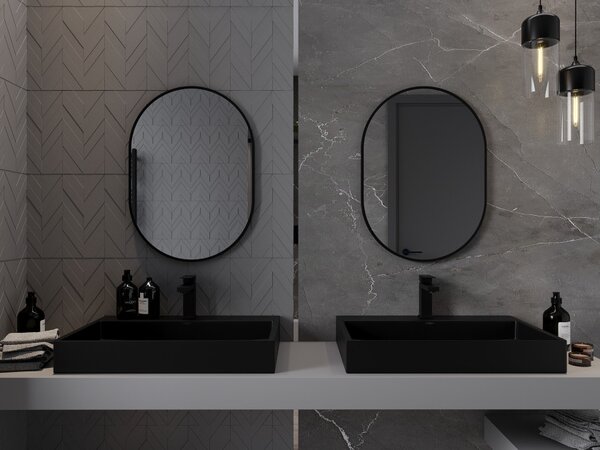Mexen Loft ovalno kopalniško ogledalo 70 x 50 cm, črn okvir - 9851-070-050-000-70