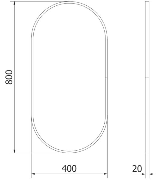 Mexen Loft ovalno kopalniško ogledalo 80 x 40 cm, črn okvir - 9851-080-040-000-70