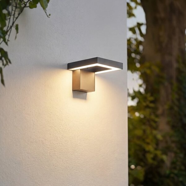 Lindby LED zunanja stenska svetilka Orbin, siva, nagibna, CCT, IP54, Siva, Aluminij, Sodobni